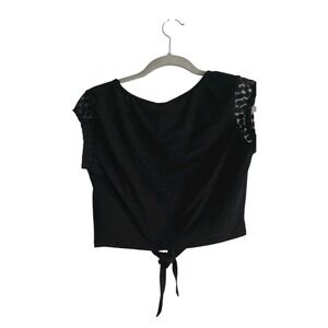 FREE PEOPLE BLACK Shirt TIE FRONT LACE Cap Sleeves SIZE S Crop #171